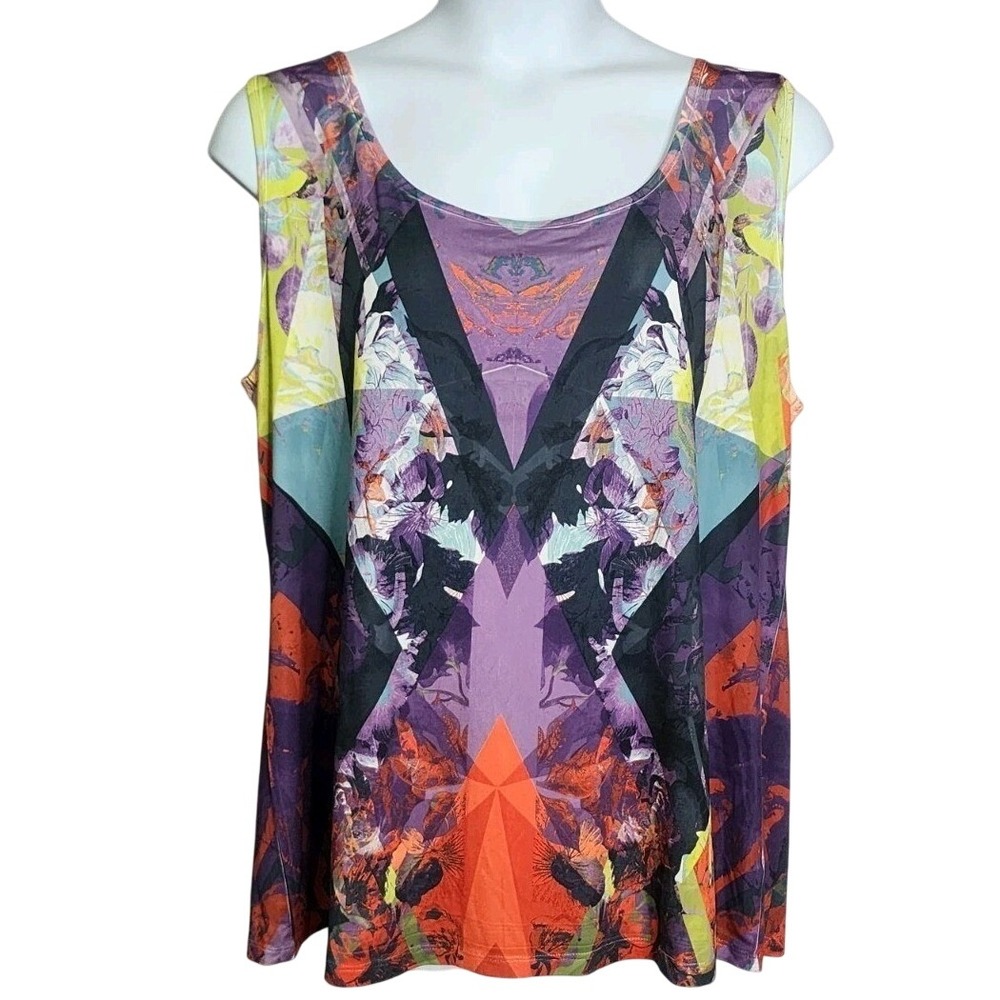 One World Tank Top Women 22/24 Multicolor Geometric Kaleidoscope Boho Sleeveless